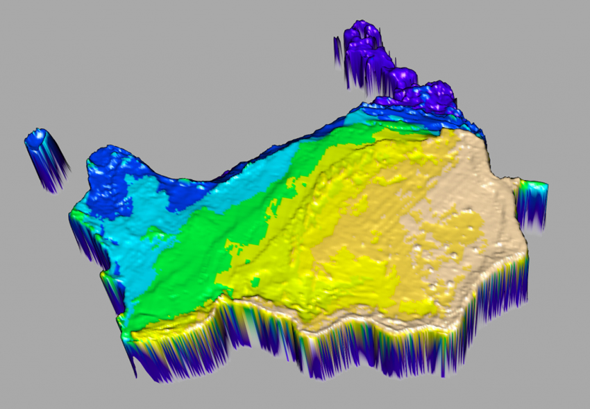 Saba Bank, a 1000 m high table seamount, as large as the province of Utrecht.
